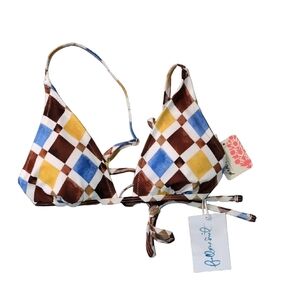 Follow Suit X Free People Annie Brown Checkered Bikini Top Size Large